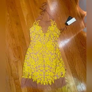 For Love & Lemon Yellow Satin Dress Size L